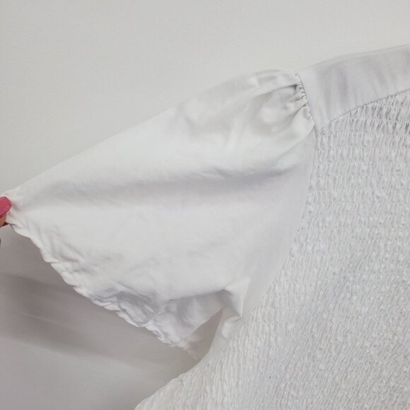 Terra & Sky Womens White Smocked Short Sleeve Peplum Blouse Top Size 2X V-Neck - Picture 7 of 13